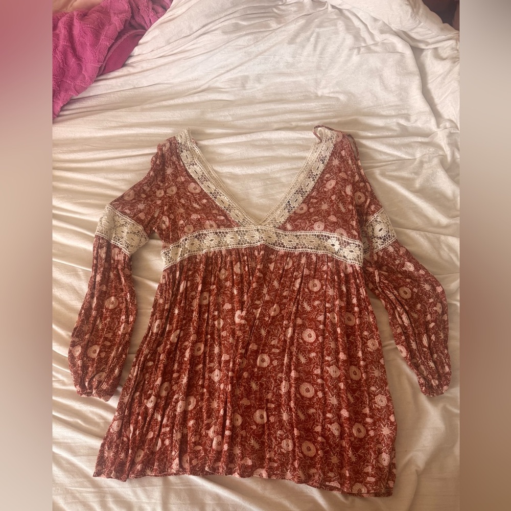 Forever 21 Boho Burnt Orange and White Lace Dress